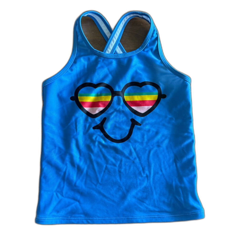 Hanna Andersson Blue Smiley Face Swim Tankini Top Girls' 8